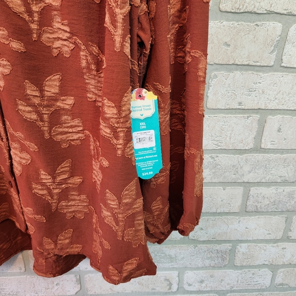 PIONEER WOMEN  Womens Orange Floral Stitch Shirt Tunic NWT XXL - Picture 9 of 15